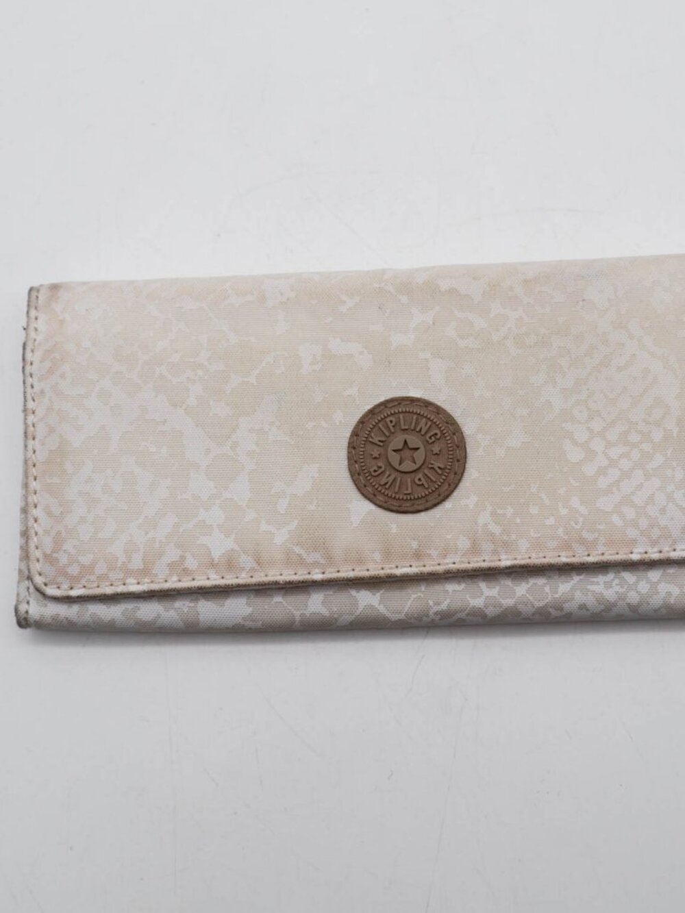 Kipling Money Land Snap Tri-fold Wallet Faux Snakeskin White Credit Cards Coins